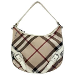Burberry Beige and White Nova Check Canvas Shoulder Bag