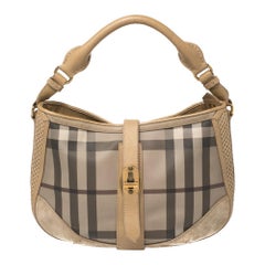 Burberry Beige Beat Check PVC, Leather and Suede Bartow Perforated Hobo