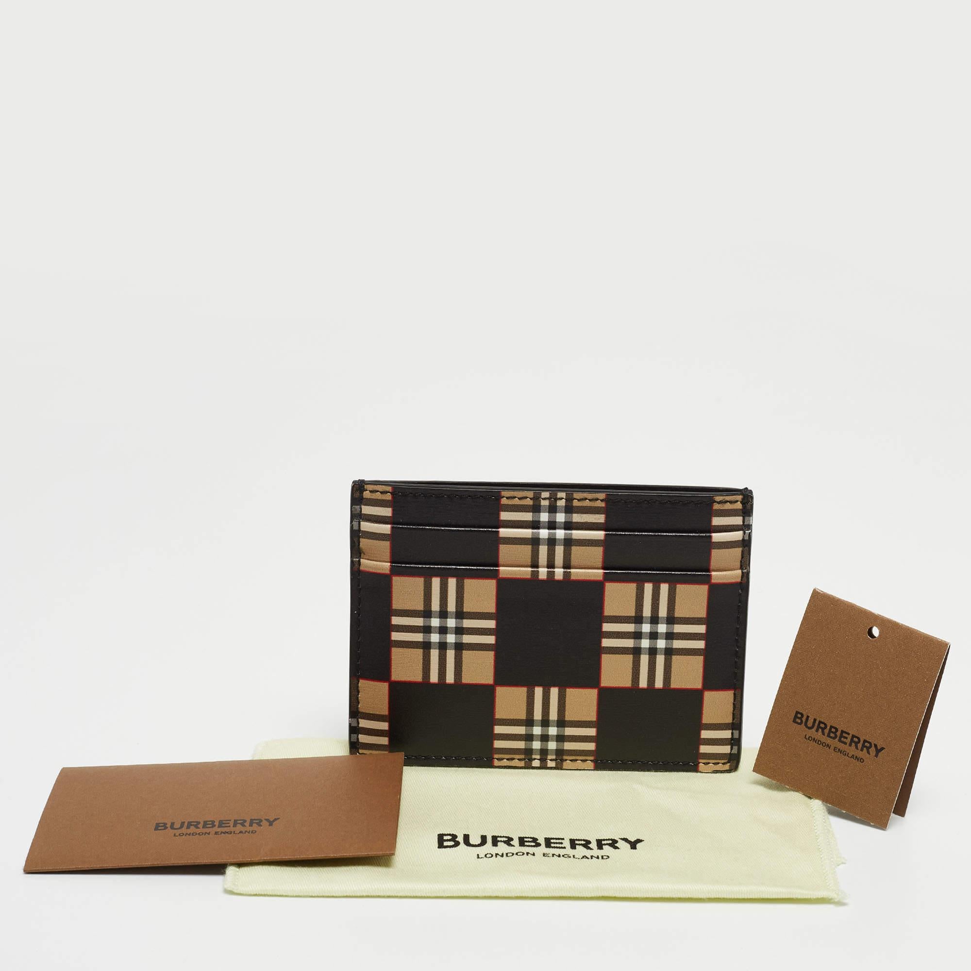 Burberry Beige/Black Checkerboard Leather Sandon Card Holder 6