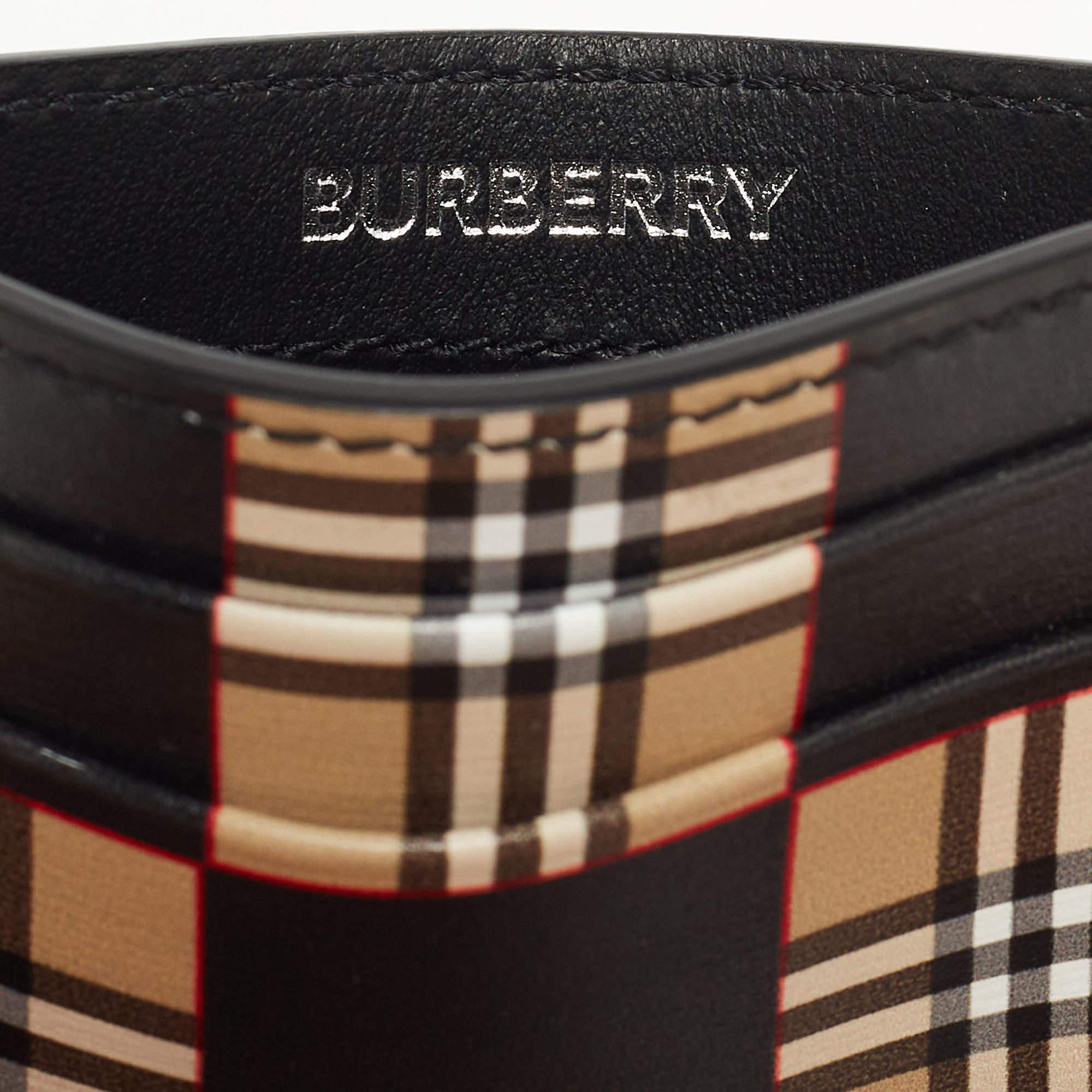 Men's Burberry Beige/Black Checkerboard Leather Sandon Card Holder