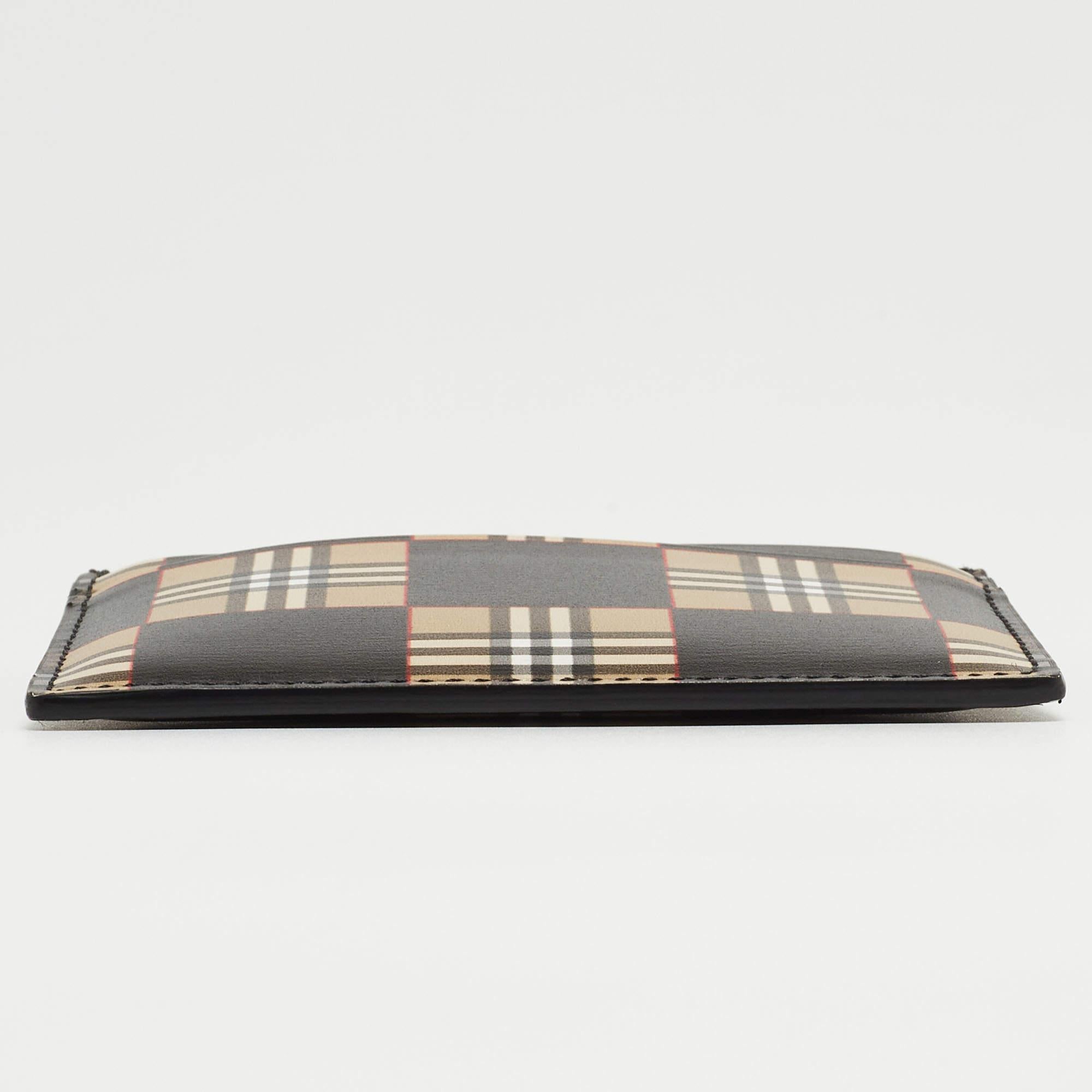 Burberry Beige/Black Checkerboard Leather Sandon Card Holder 4