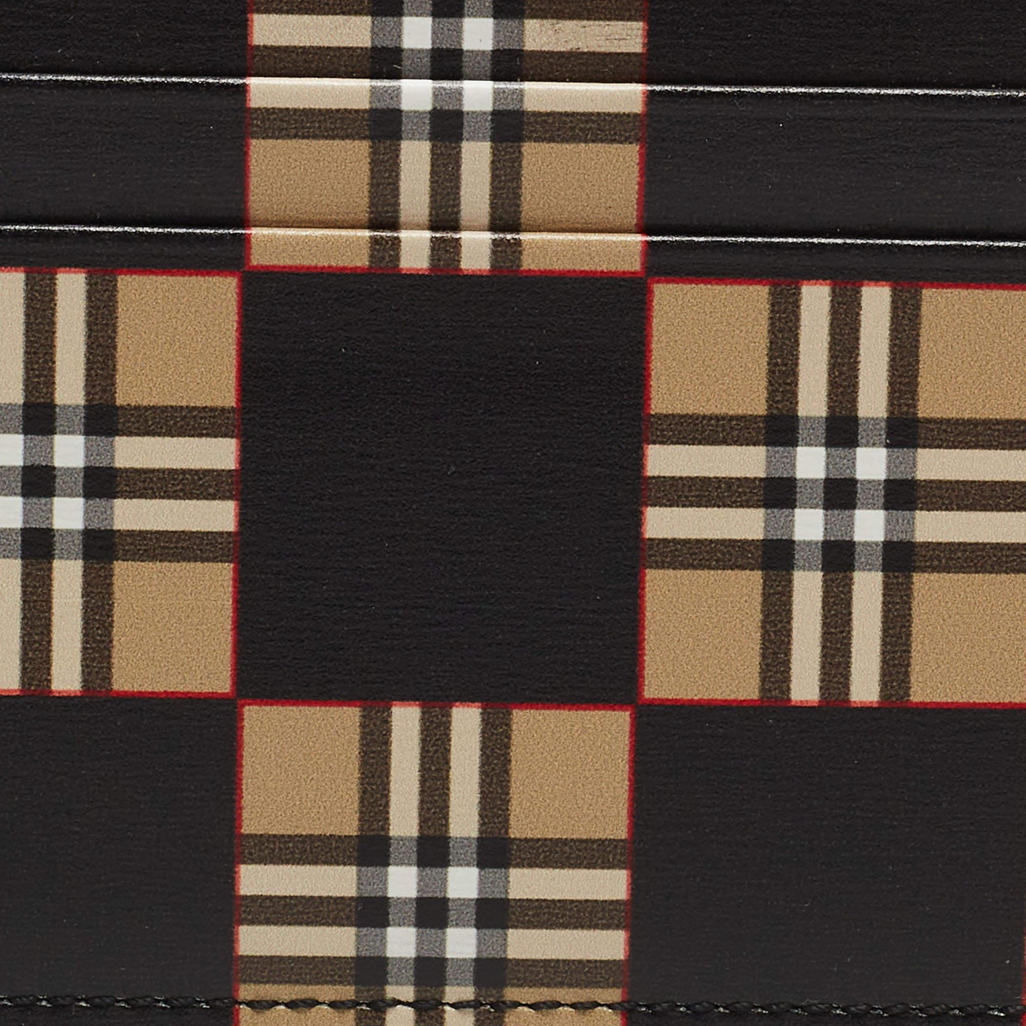 Burberry Beige/Black Checkerboard Leather Sandon Card Holder 5
