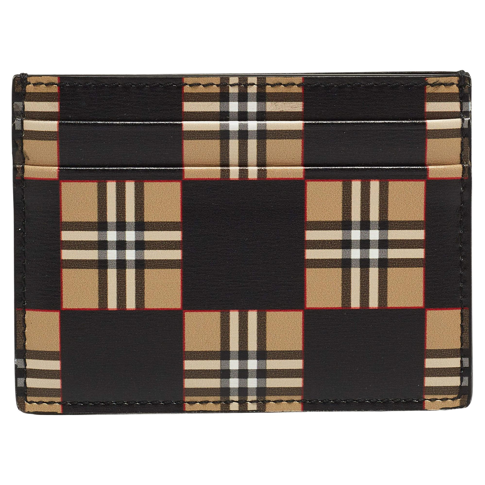 Burberry Beige/Black Checkerboard Leather Sandon Card Holder