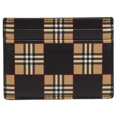 Burberry Beige/Black Checkerboard Leather Sandon Card Holder