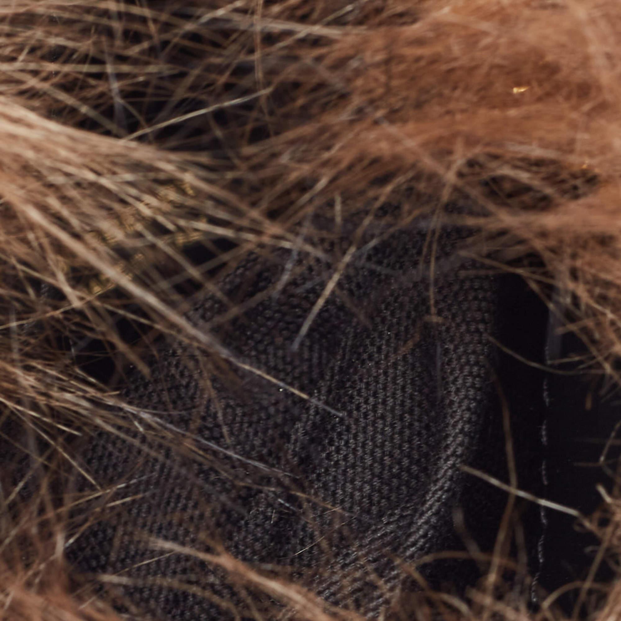 Burberry Beige/Black Faux Fur Micro Lola Tote In Excellent Condition For Sale In Dubai, Al Qouz 2