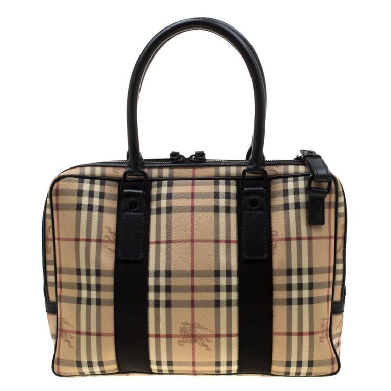 Burberry Beige/Black Haymarket Check PVC and Canvas Laptop Bag For Sale