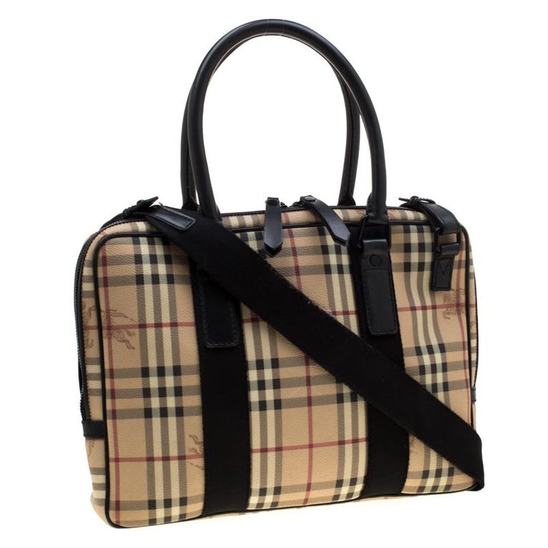 Burberry Beige/Black Haymarket Check PVC and Canvas Laptop Bag For Sale ...