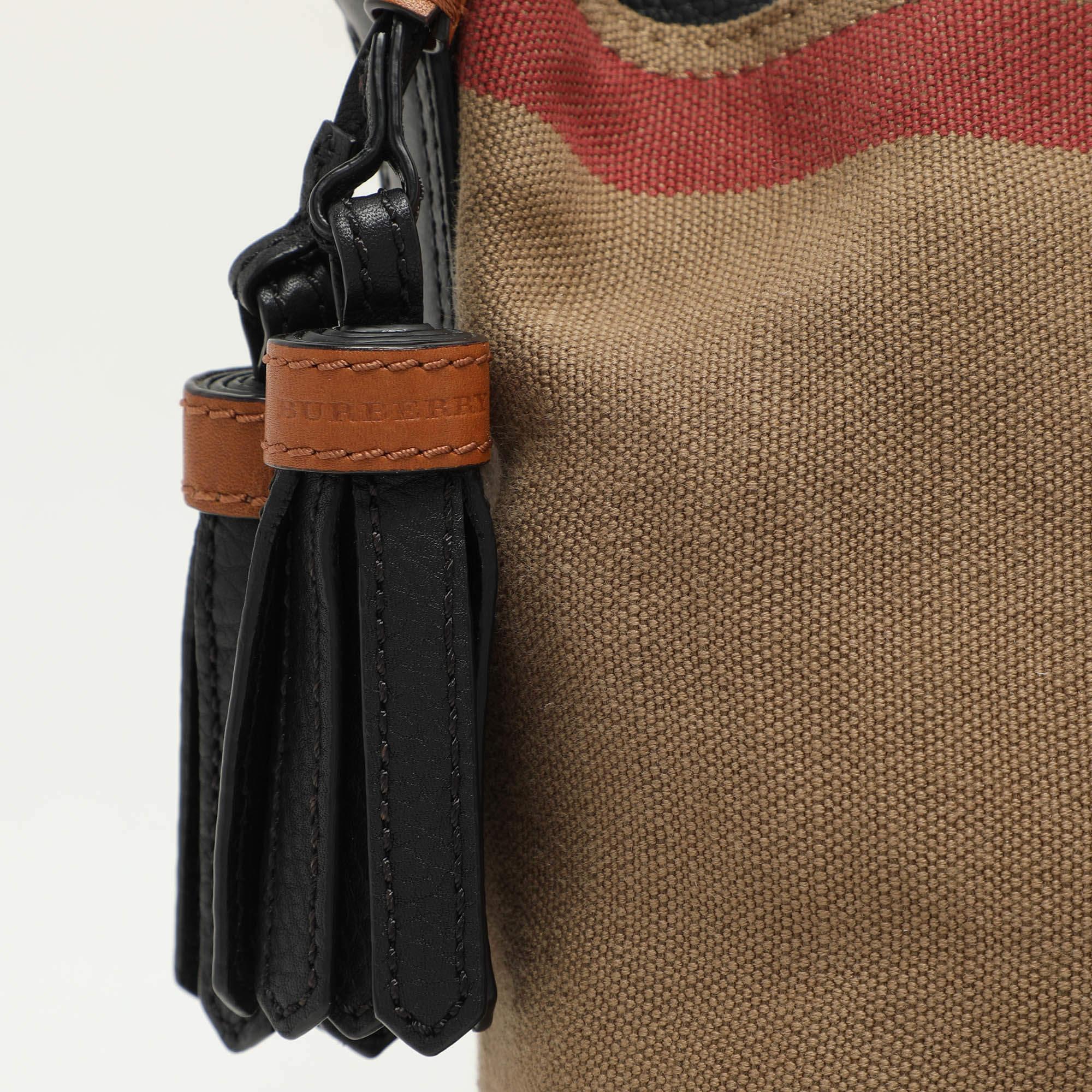 Burberry Beige/Black House Check Canvas and Leather Ashby Bucket Bag 3