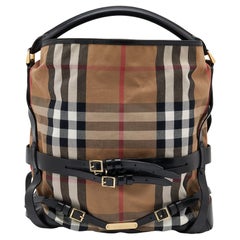 Burberry Beige/Black House Check Canvas and Leather Medium Bridle Gosford Hobo