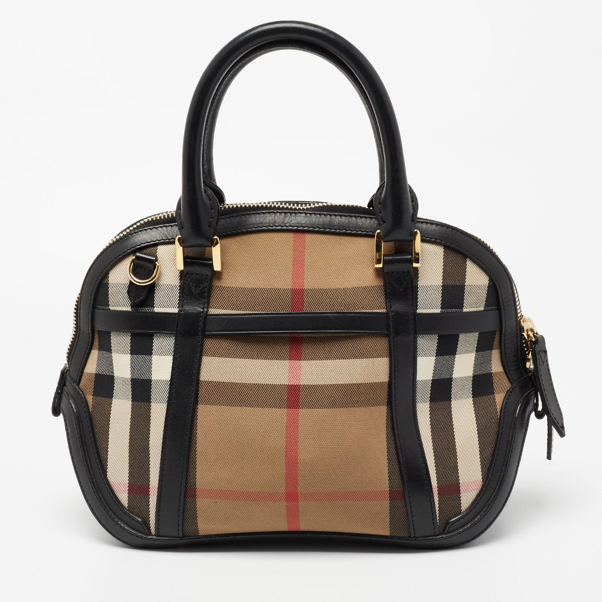 Burberry Beige/Black House Check Canvas And Leather Orchard Bowling Bag at  1stDibs