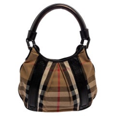 Burberry Beige/Black House Check Canvas and Leather Phoebe Hobo
