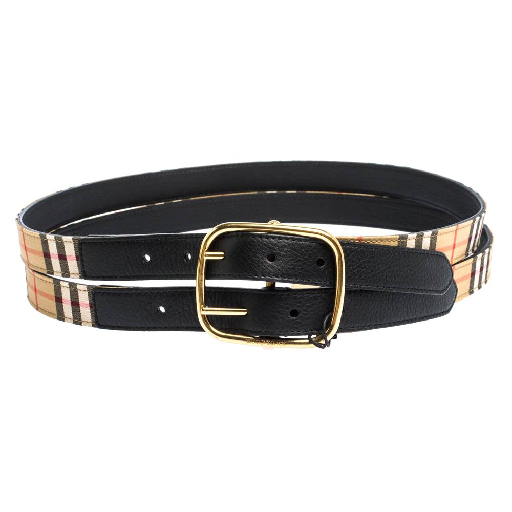 Burberry Beige/Schwarz House Check Canvas Lynton Double Strap Gürtel 90CM