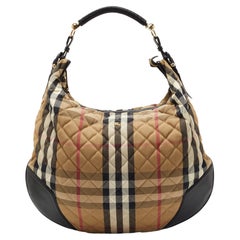 Burberry Beige/Schwarz House Check Oversize Hoxton Hobo aus Stoff und Leder