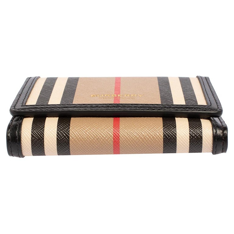 Burberry Beige/Black Icon Stripe Coated Canvas and Leather Small Trifold  Wallet at 1stDibs