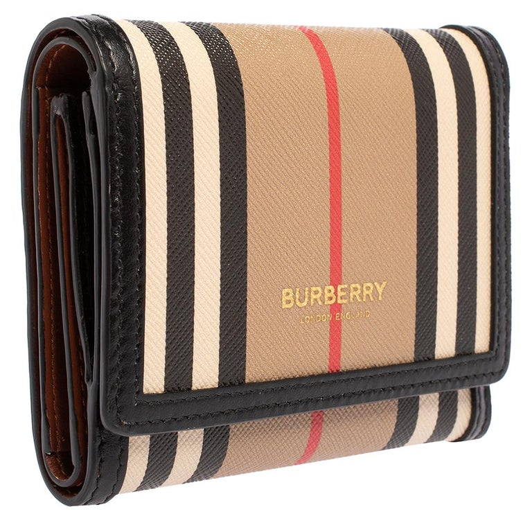 Burberry Beige/Black Icon Stripe Coated Canvas and Leather Small Trifold  Wallet at 1stDibs
