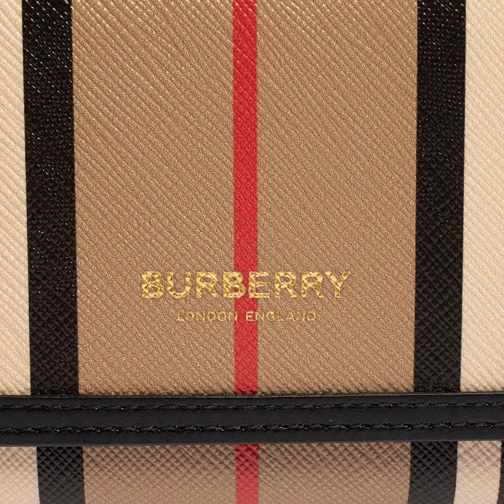 Burberry Beige/Black Icon Stripe Coated Canvas and Leather Small Trifold Wallet 1