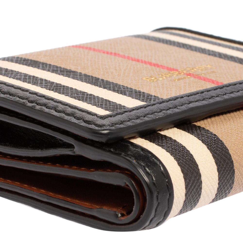 Burberry Beige/Black Icon Stripe Coated Canvas and Leather Small Trifold Wallet 2