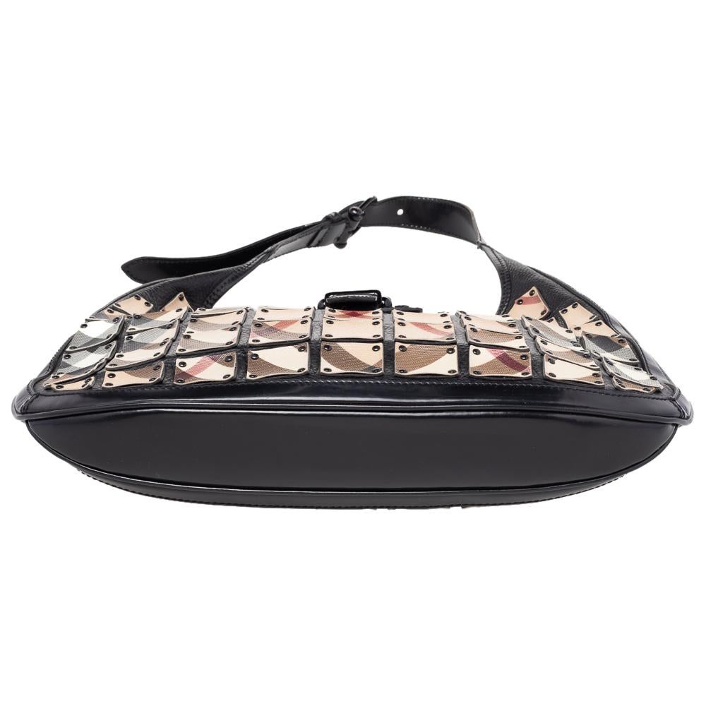 Burberry Beige/Negro Nova Check Lienzo y Piel Brooke Guerrero Hobo con Tachuelas 1