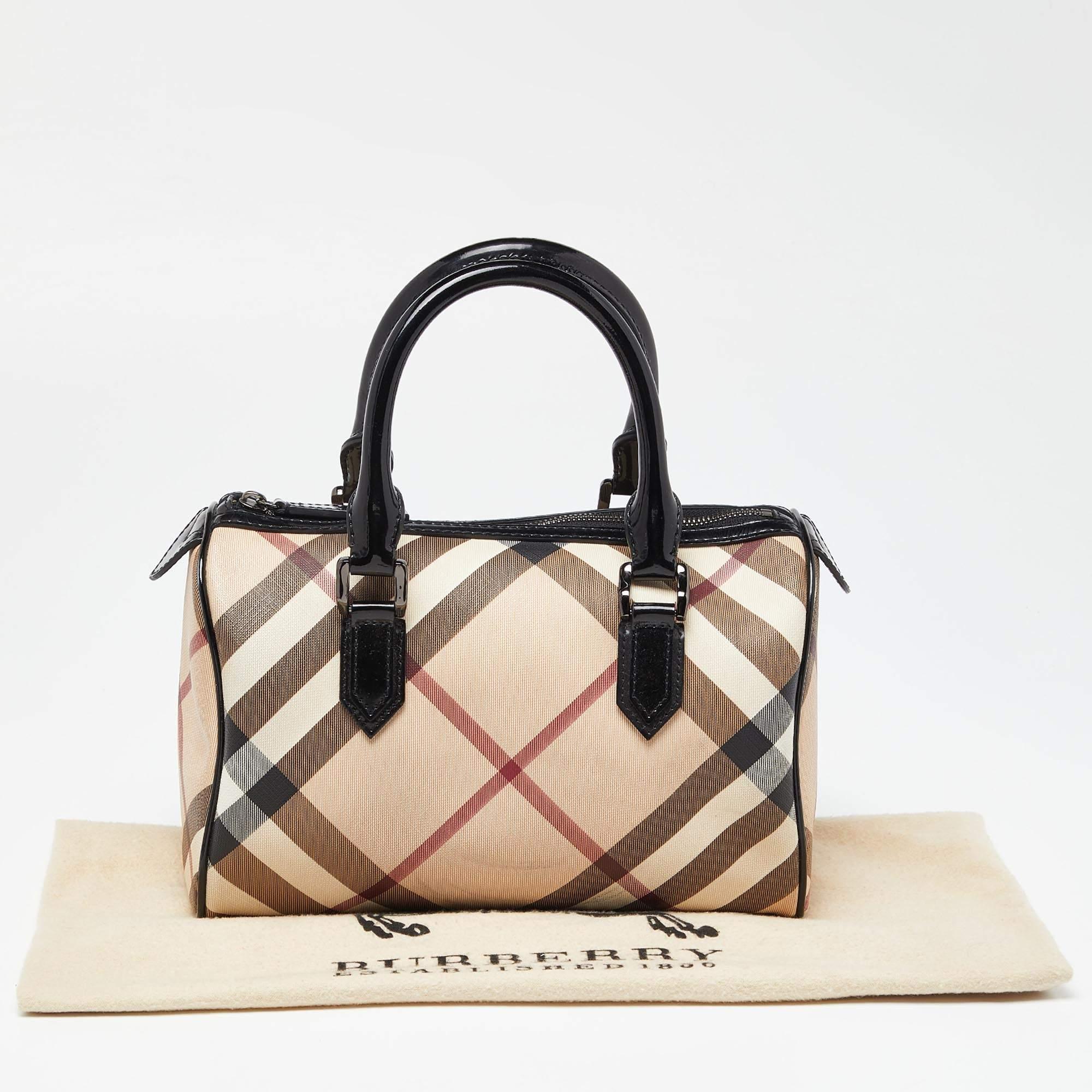 Burberry Beige/Black Nova Check PVC and Patent Leather Chester Boston Bag 7