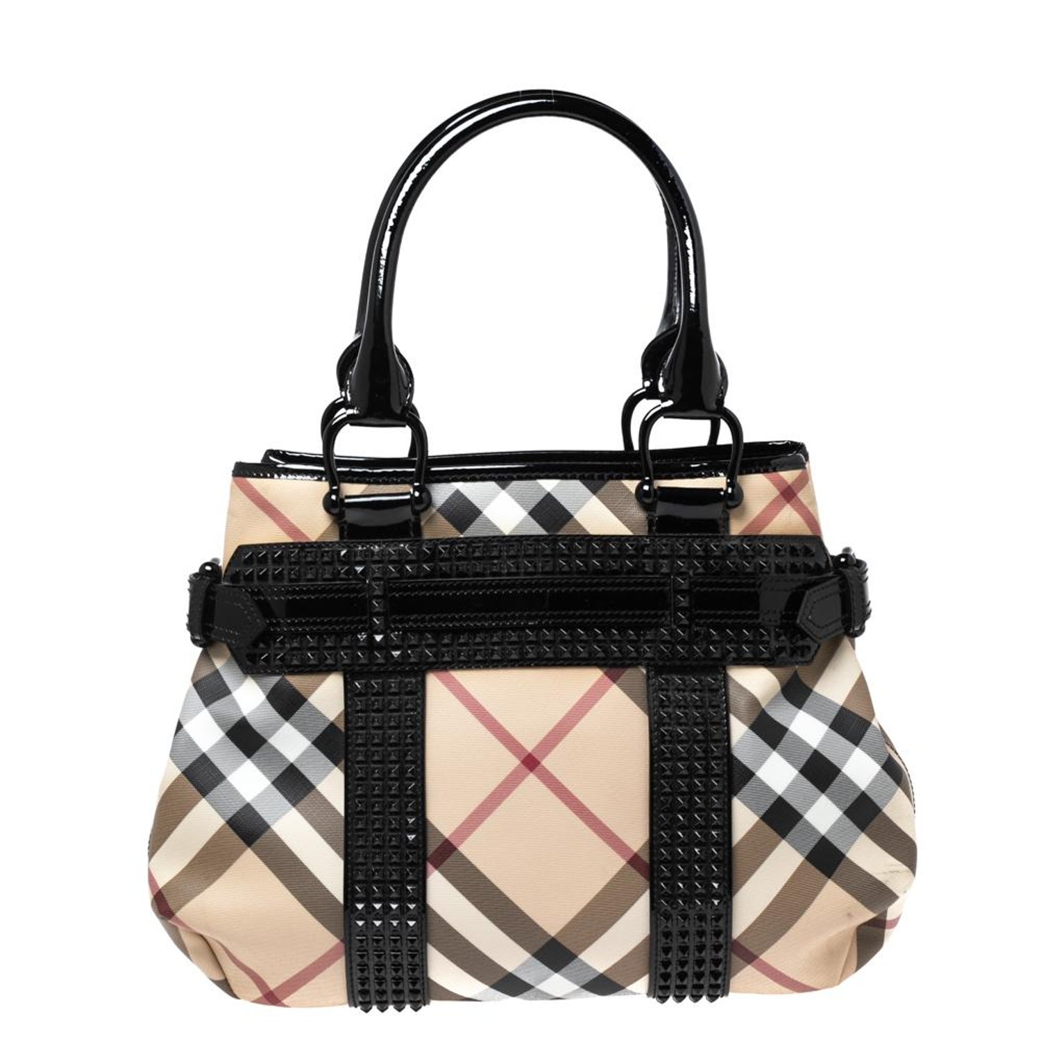 Burberry Beige/Black Nova Check PVC and Patent Leather Studded Tote For  Sale at 1stDibs
