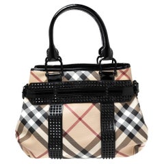Burberry Beige/Black Nova Check PVC and Patent Leather Studded Tote
