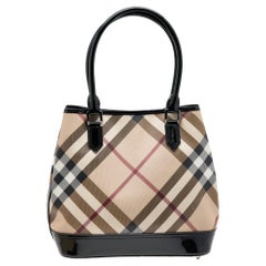 Burberry - Fourre-tout à carreaux Nova beige/noir en PVC et cuir verni