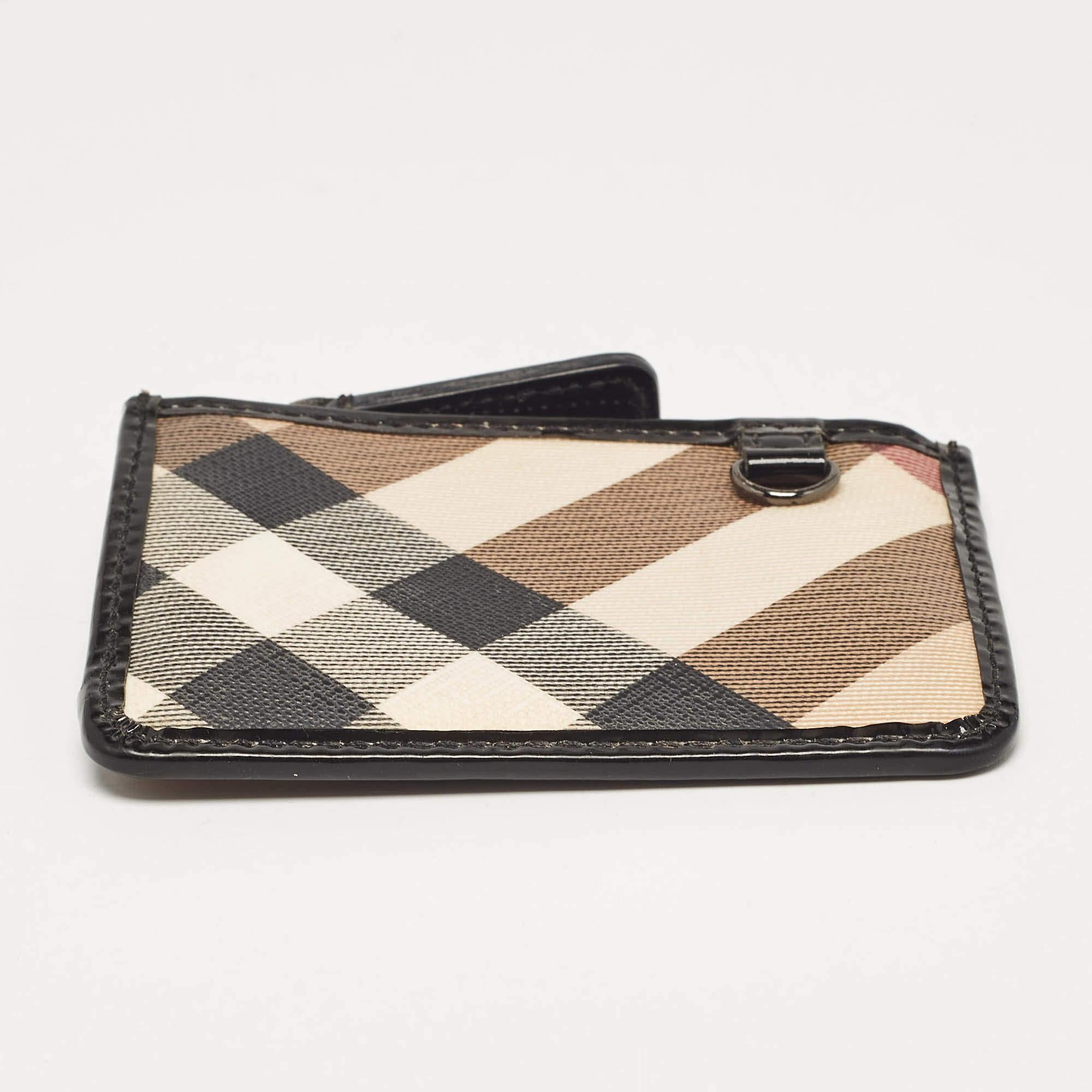 Burberry Beige/Black Nova Check PVC and Patent Leather Zip Coin Purse For Sale 2