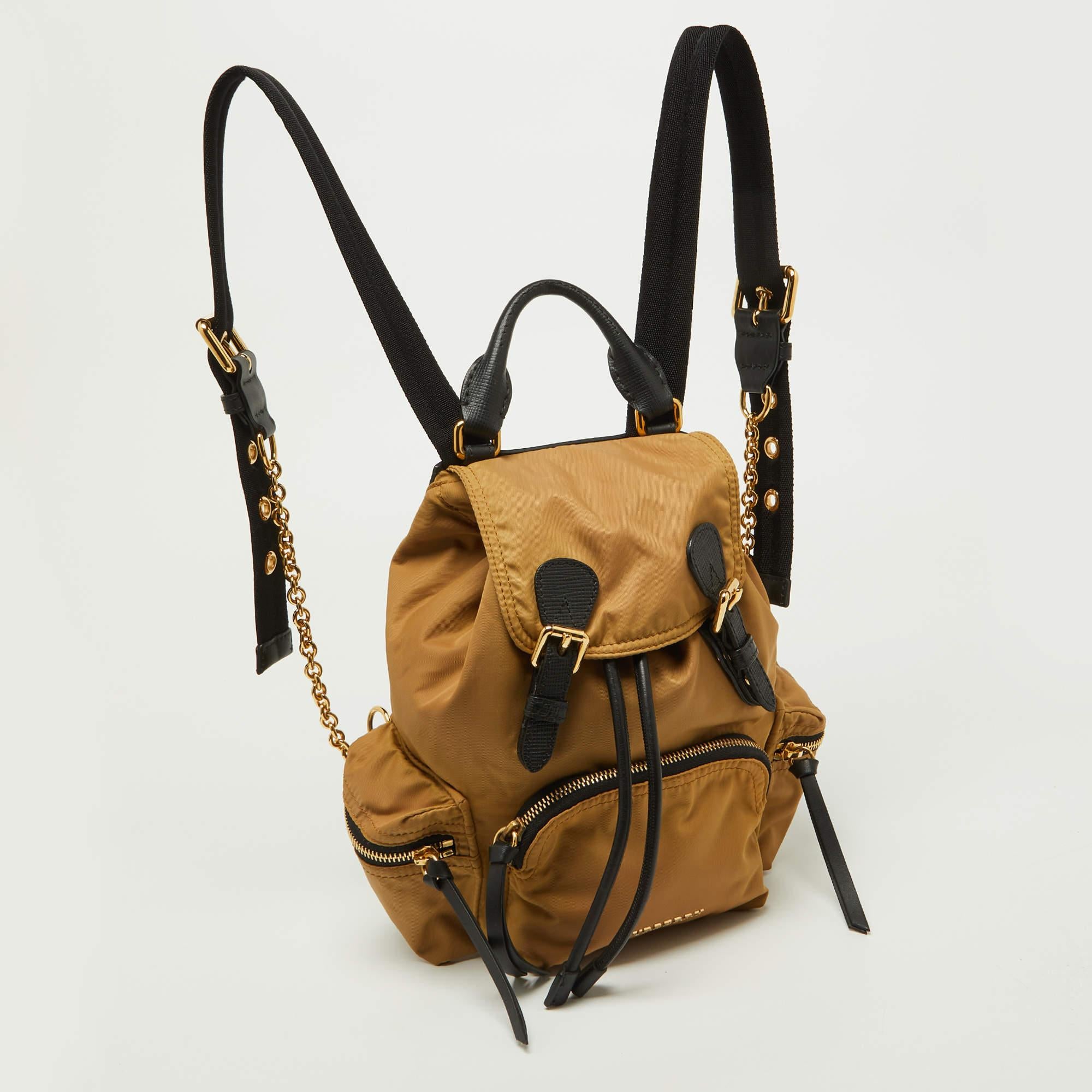 Women's Burberry Beige/Black Nylon and Leather Small Rucksack Backpack