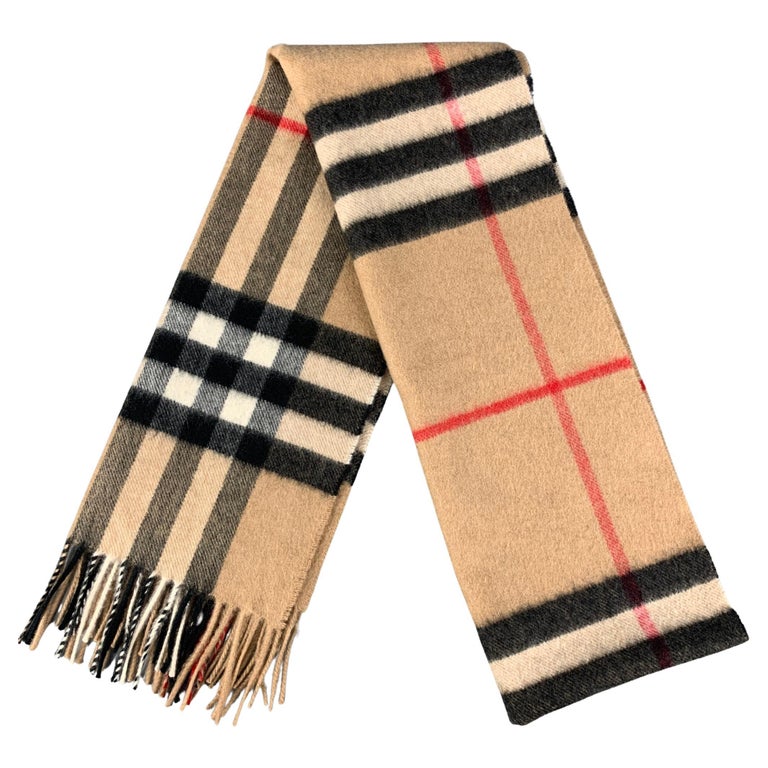 BURBERRY Beige Black Plaid Cashmere Scarf For Sale at 1stDibs