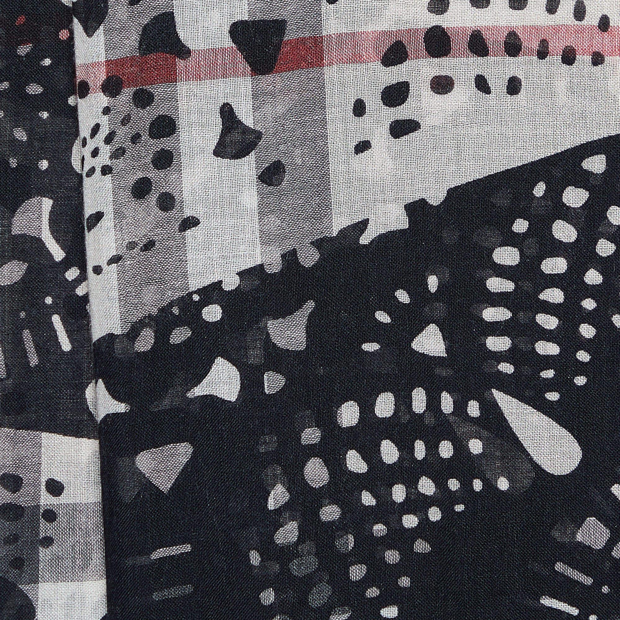 Burberry Beige & Black Printed Wool & Silk Shawl 1