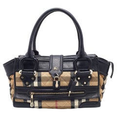 Burberry Beige/Black Quilted Nova Check Canvas and Leather Mini Manor Satchel