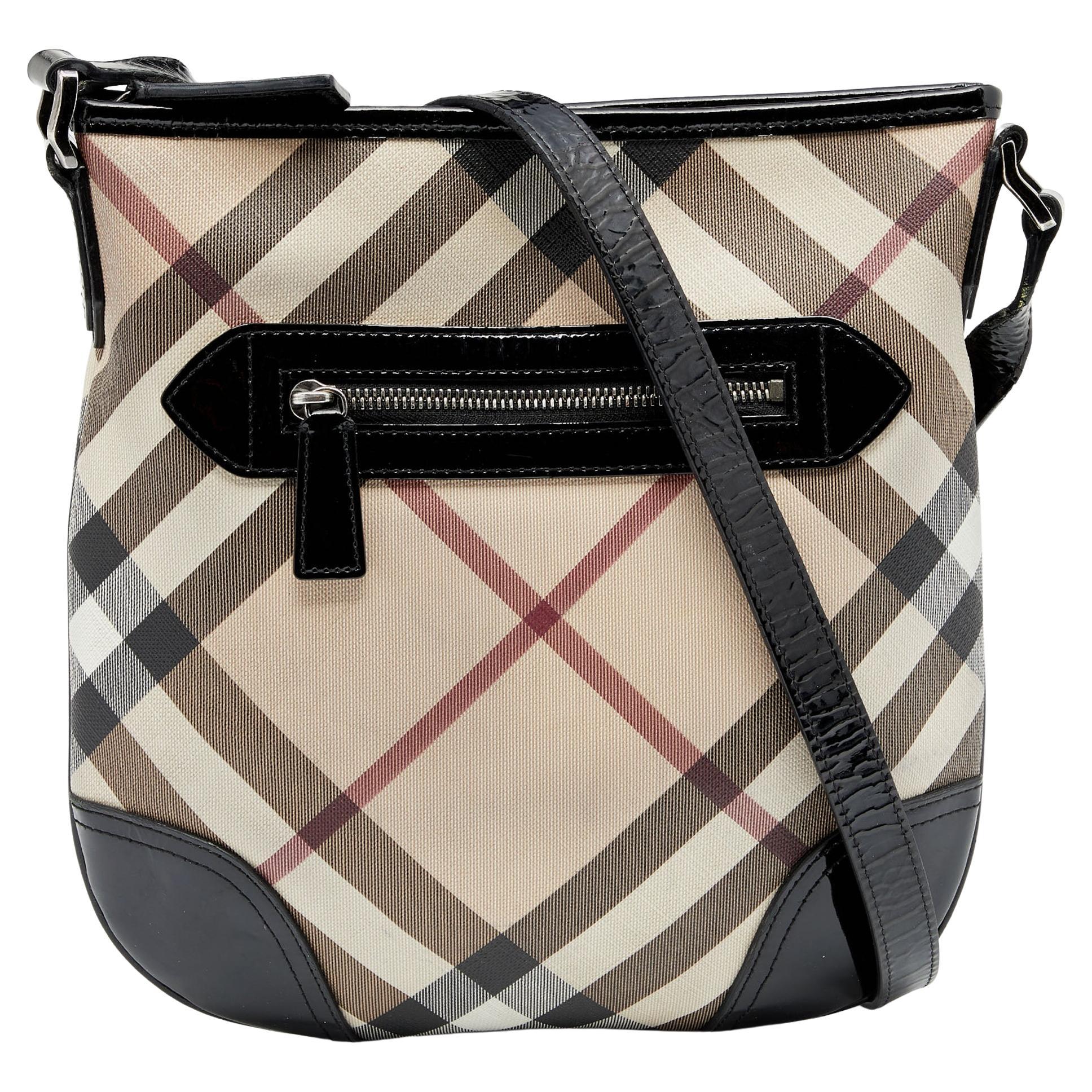 Burberry Beige/Black Super Coated Canvas Patent Leather Dryden Crossbody Bag