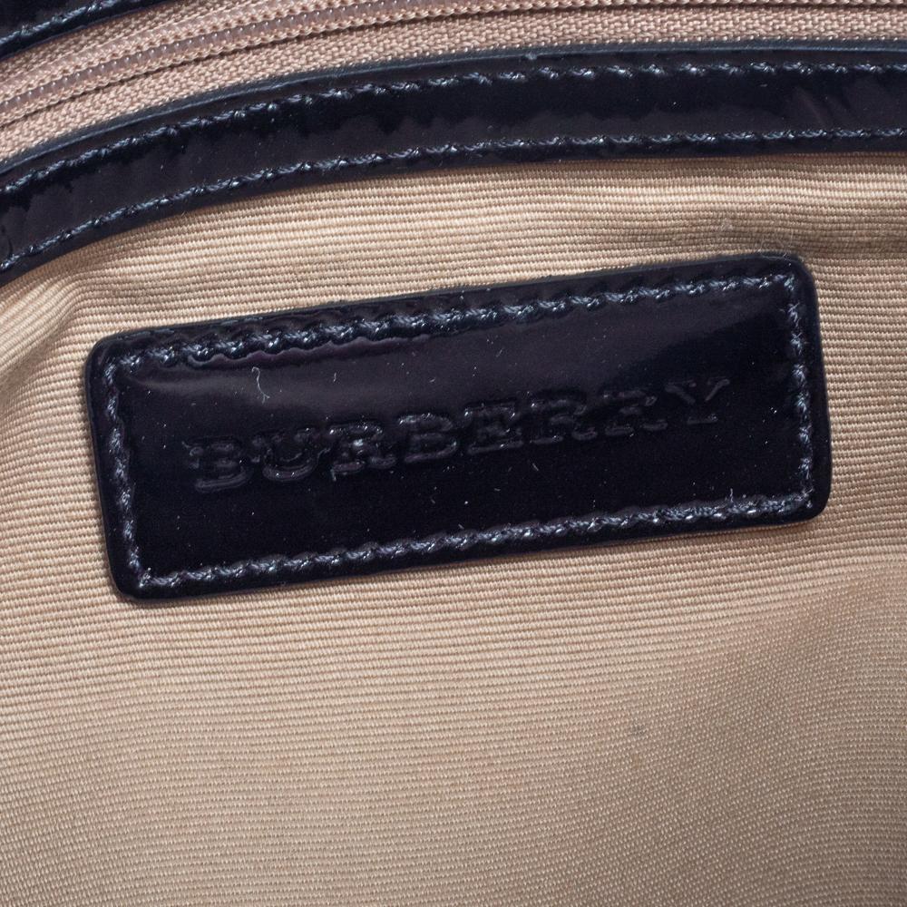 Burberry Beige/Black Supernova Check Coated Canvas and Patent Leather Boston Bag 4