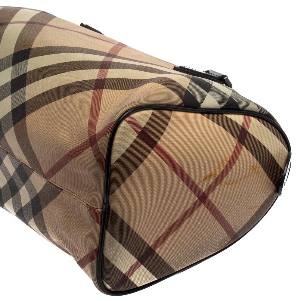 Burberry Beige/Black Supernova Check Coated Canvas and Patent Leather Boston Bag 5
