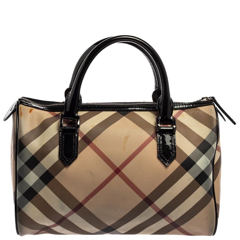 Burberry Beige/Red Supernova Star Check Coated Canvas and Leather Crossbody Bowling Bag