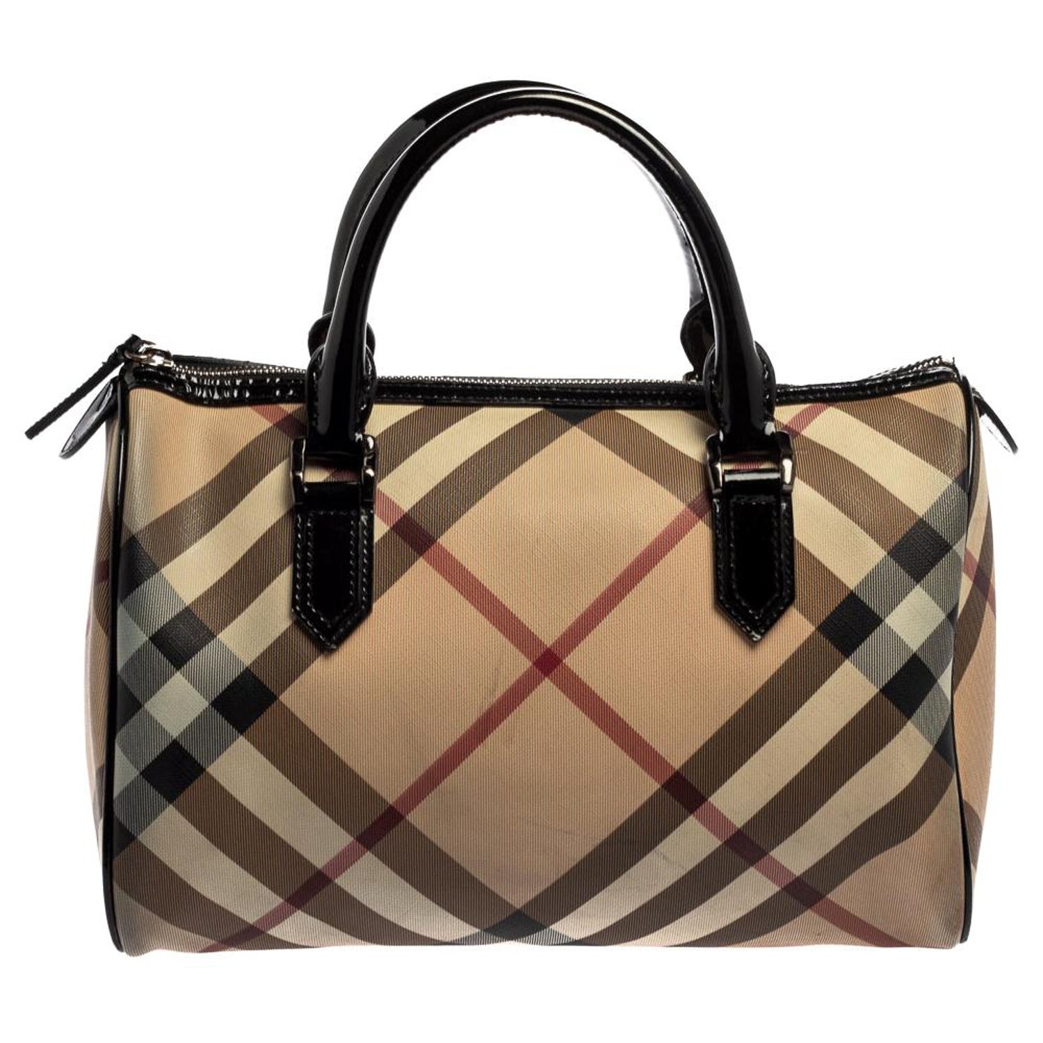 Burberry Beige/Black Supernova Check Coated Canvas and Patent Leather  Boston Bag at 1stDibs | burberry boston bag