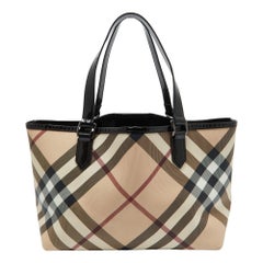 Burberry Beige/Black Supernova Check Coated Canvas & Patent Leather Nickie Tote