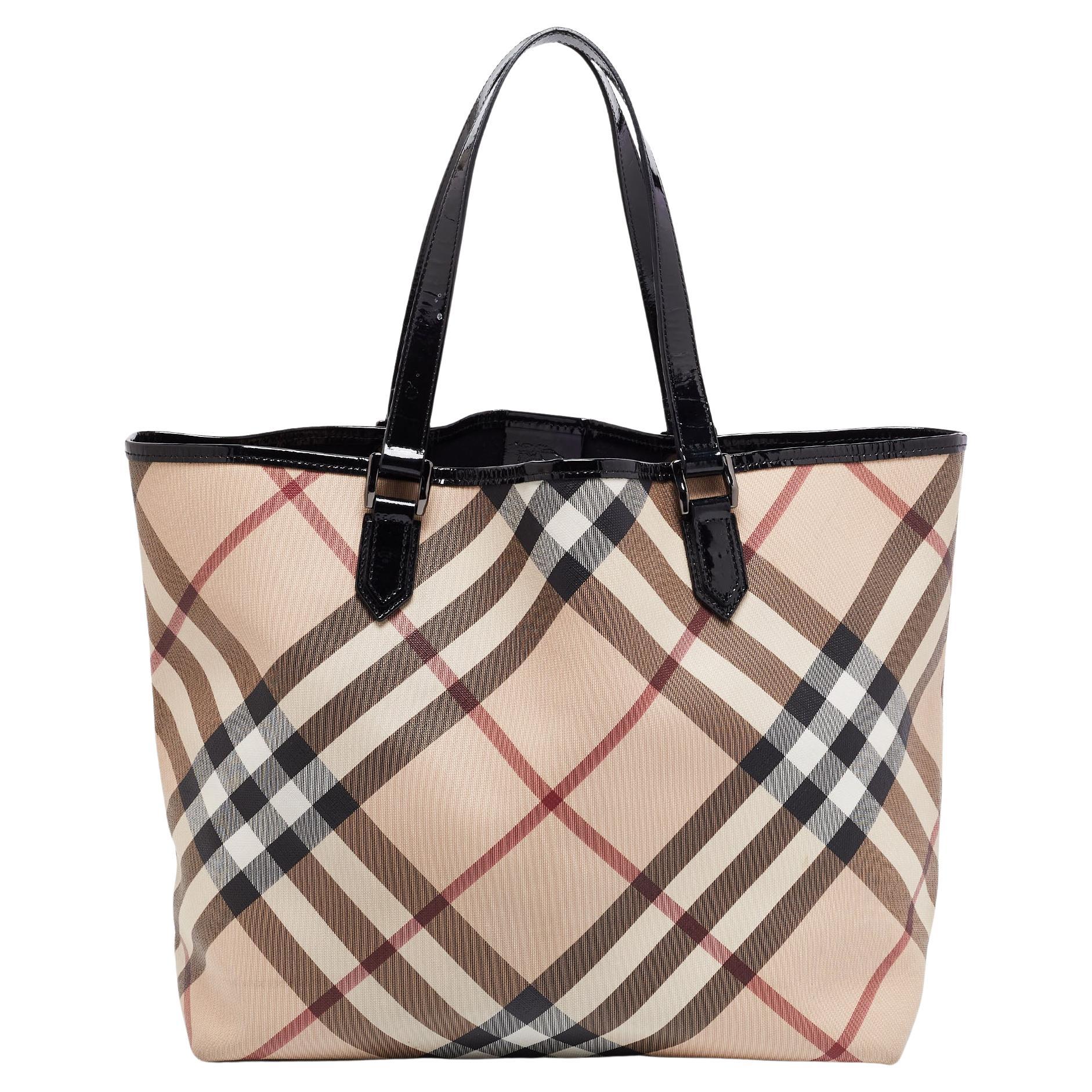 Burberry Beige/Black Supernova Check PVC and Patent Leather Nickie Tote