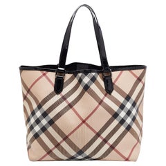 Burberry - Fourre-tout Nickie beige/noir à carreaux Supernova en PVC et cuir verni