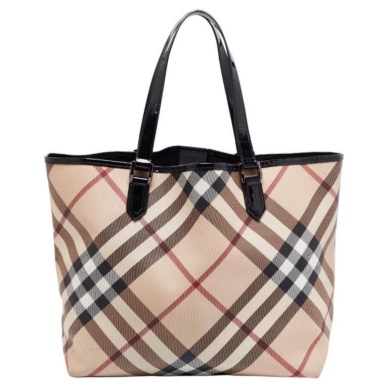 Burberry Beige/Black Supernova Check PVC and Patent Leather Nickie Tote at  1stDibs