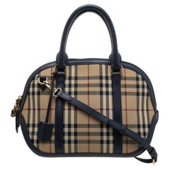 Burberry Beige/Blue Haymarket Check Canvas and Leather Small Orchard Bowler Bag