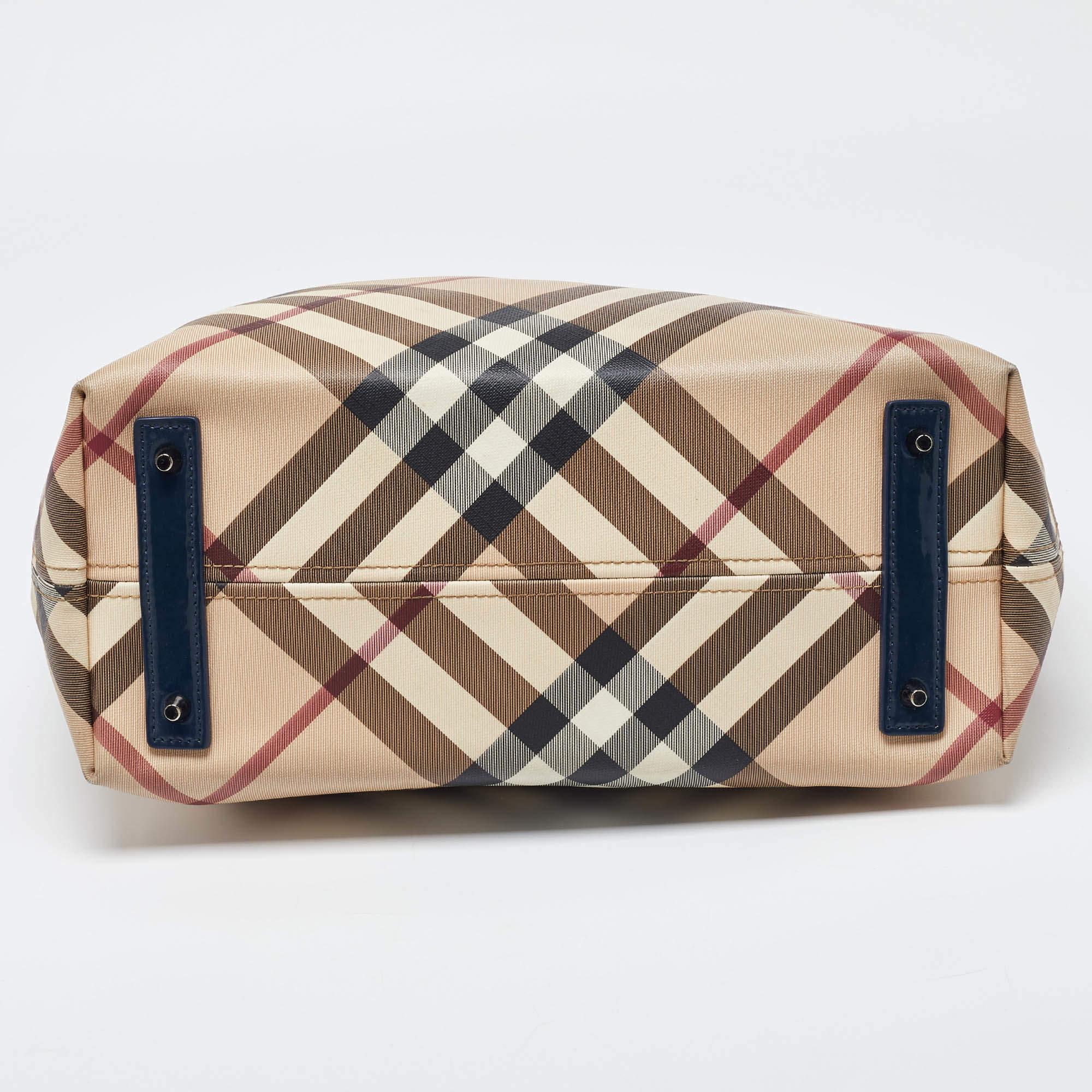 Burberry Beige/Blue Nova Check PVC and Patent Leather Shopper Tote 3