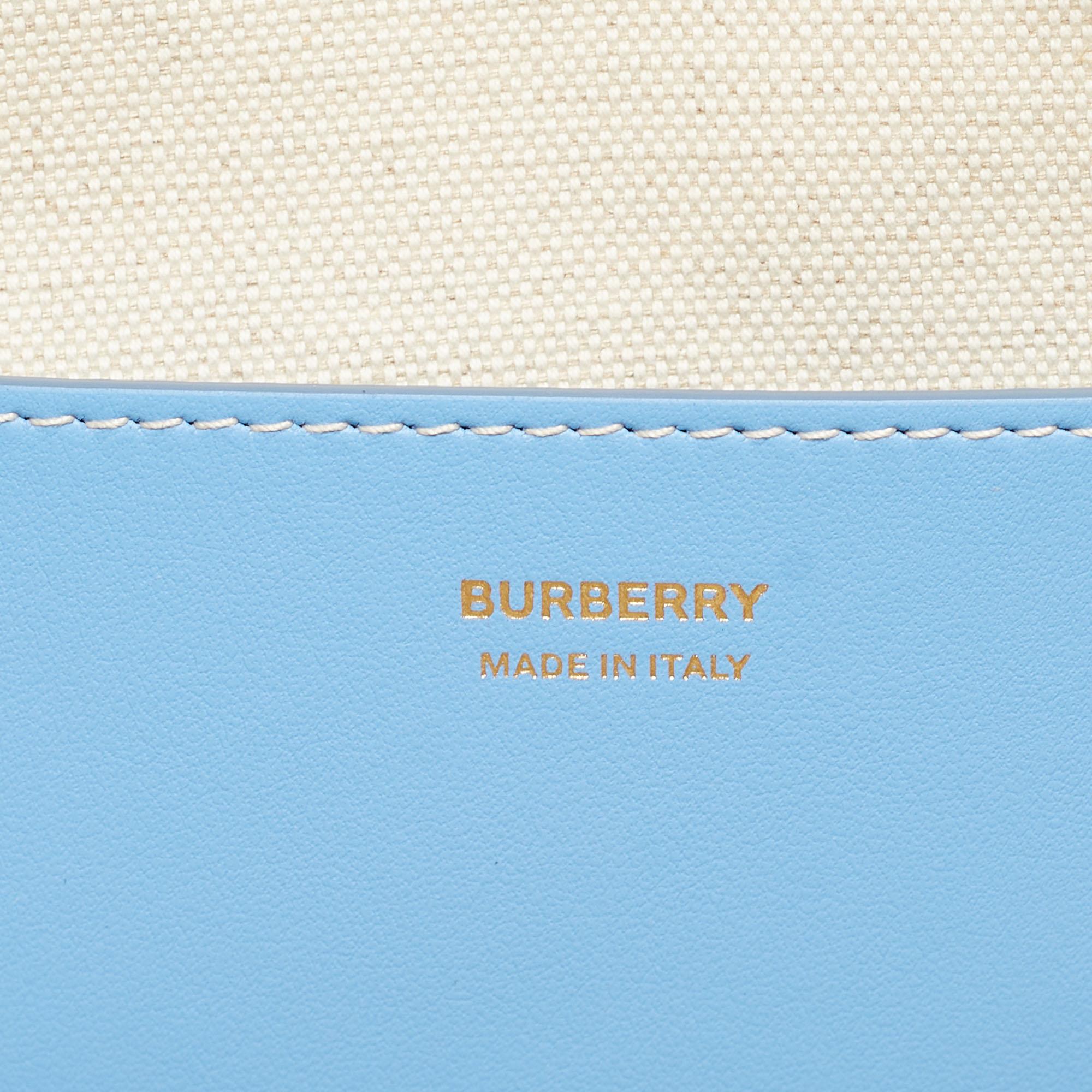 Burberry pochette Duncan en paille et cuir beige/bleu en vente 4
