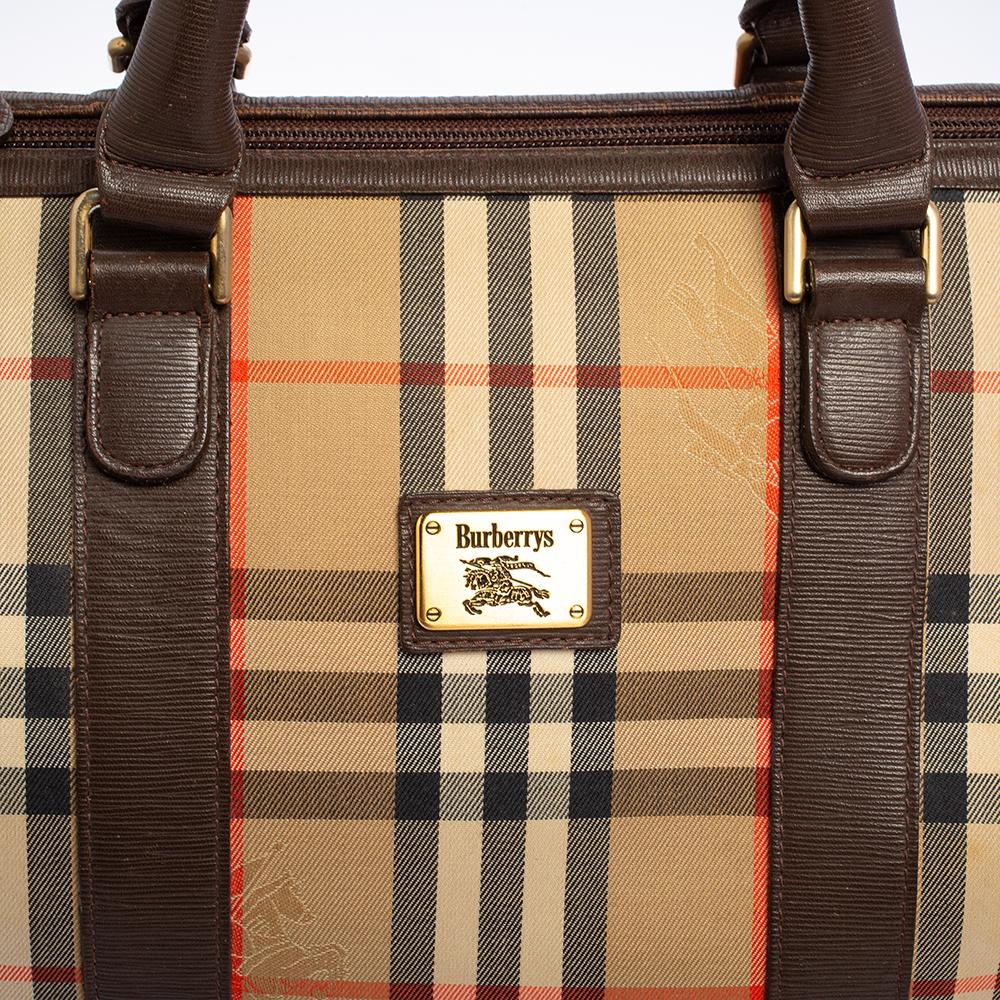 Burberry Beige/Bron Haymarket Check Fabric and Leather Boston Bag 2