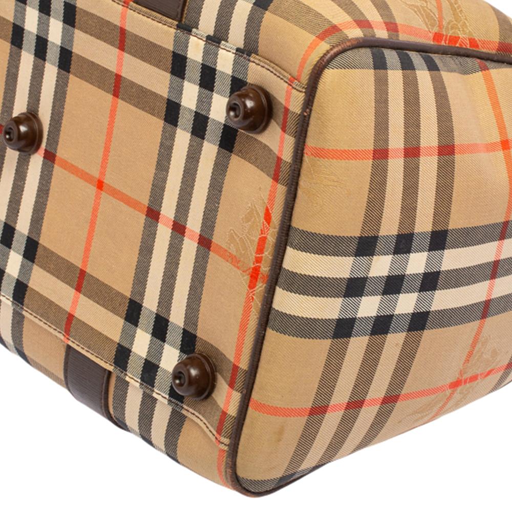 Burberry Beige/Bron Haymarket Check Fabric and Leather Boston Bag In Fair Condition In Dubai, Al Qouz 2