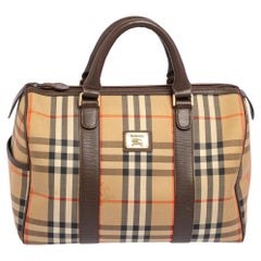 Burberry Beige/Bron Haymarket Check Fabric and Leather Boston Bag