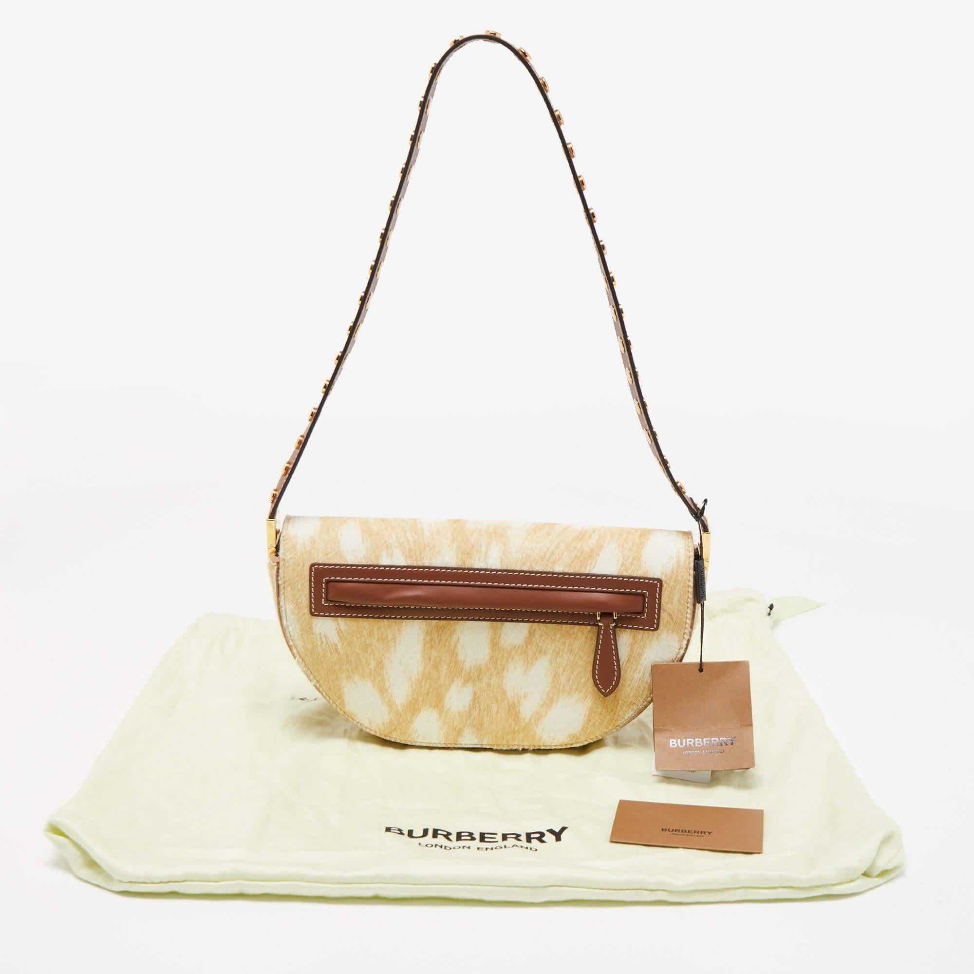 Burberry Beige/Brown Calfhair and Leather Small Olympia Shoulder Bag For Sale 8