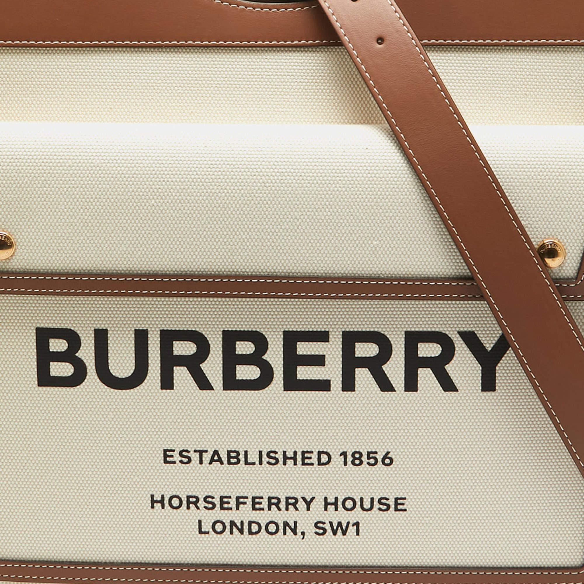 De las mujeres Bolso mediano de bolsillo Burberry en lona y piel beige/marrón