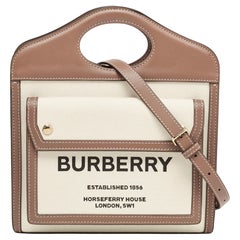 Used Burberry Beige/Brown Canvas and Leather Mini Pocket Tote