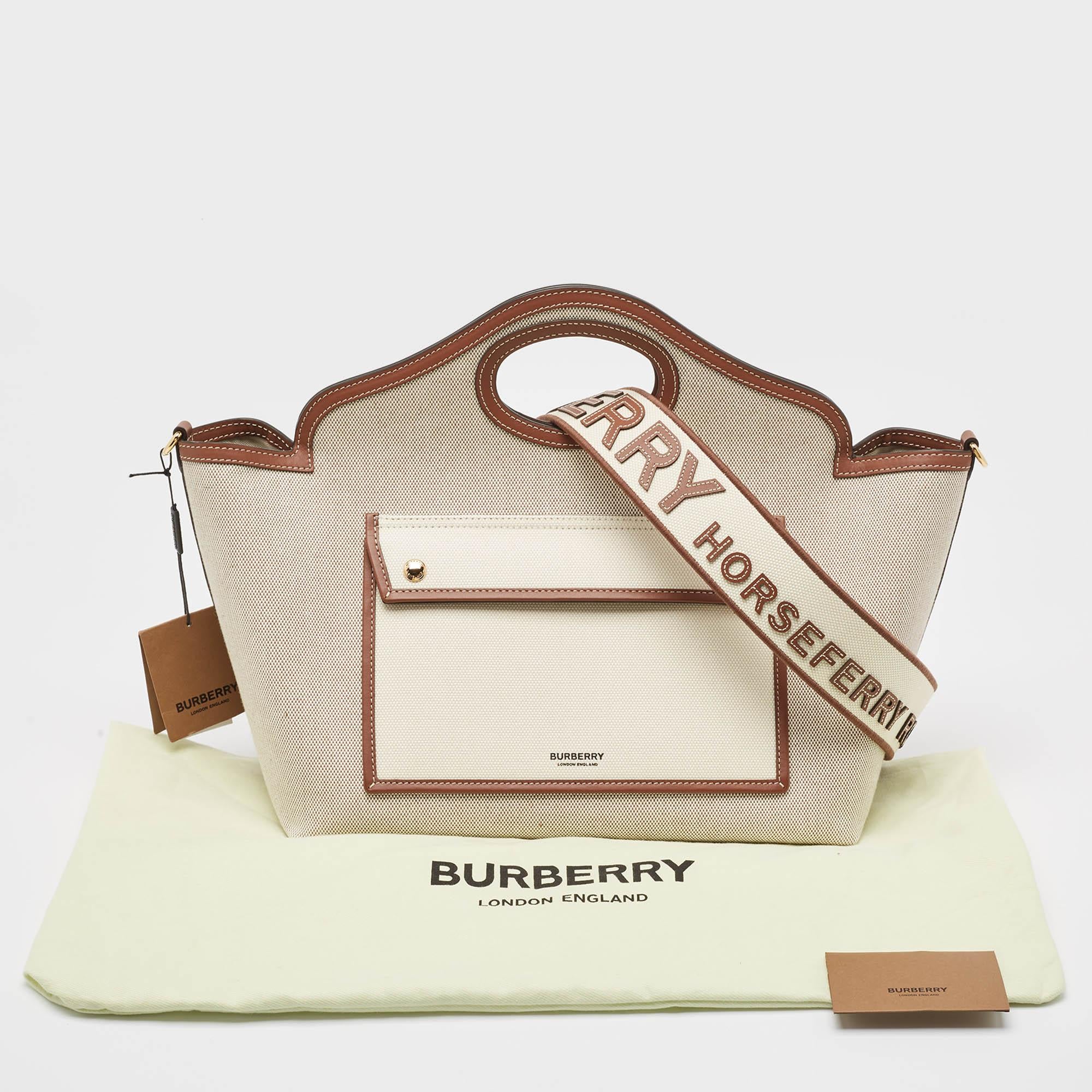 Fourre-tout à pochettes souples en toile beige/marron et cuir de Burberry en vente 8